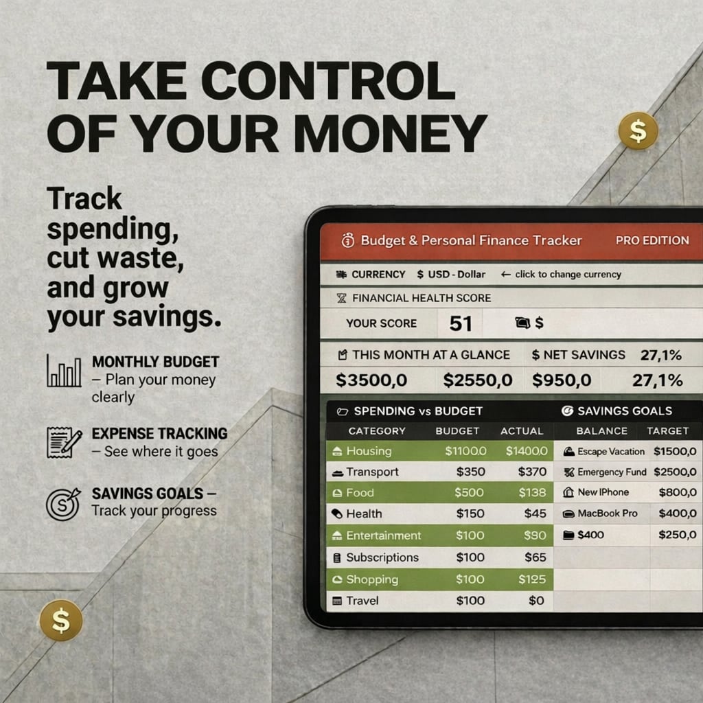 Budget & Personal Finance Tracker — Excel template preview